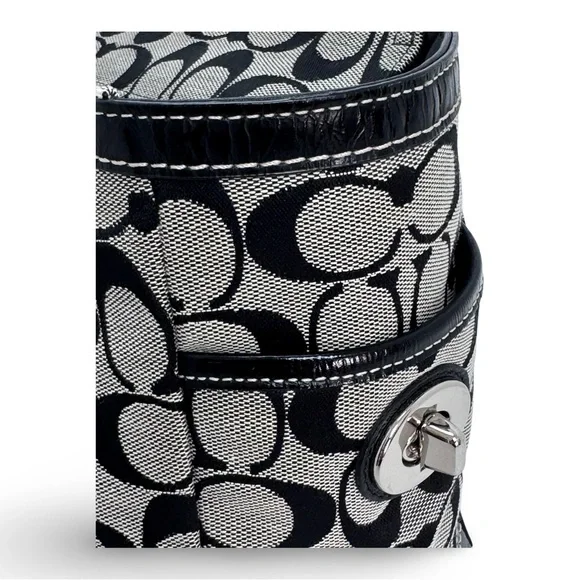 Coach Signature Turnlock Black Gray Jacquard Canvas Leather Trim F14281 - Picture 6 of 12